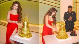 Urvashi Rautela Cuts 24-carat Gold Cake On her 30th Birthday with Yo Yo Honey Singh